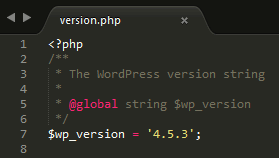 WordPress version.php file in text editor